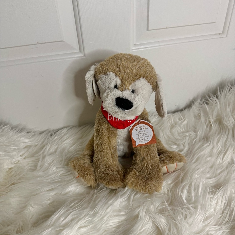 Demdaco Brown and White Plush Dog Toy with Fluffy Fur